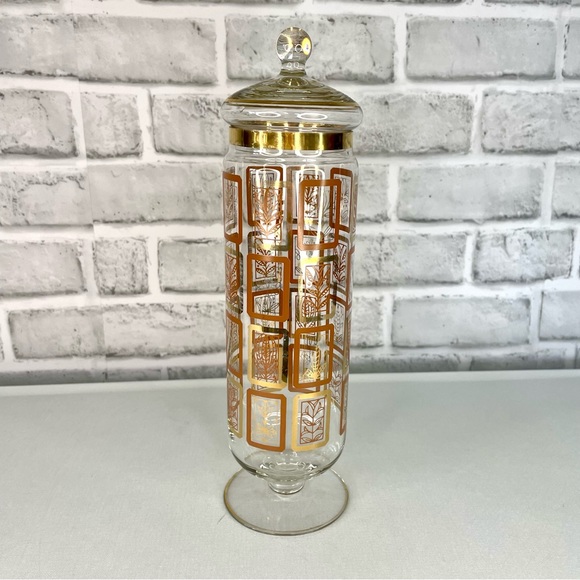Vintage Other - Hazel Atlas Glass Company Lotus Print Glass Canister/Apothecary Jar Gold/Brown